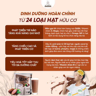 Sữa Hạt 24Grains 700g x4 Hộp (2.8kg) Vị Socola Tự Nhiên Cho Trẻ Từ 3 Tuổi & Người Lớn Bổ Sung Dinh Dưỡng Toàn Diện