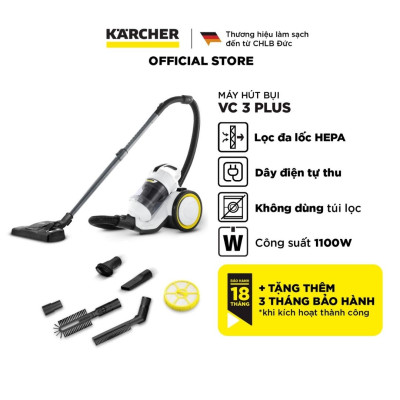 (Hàng chính hãng) Máy hút bụi khô không dùng túi lọc bụi Karcher VC 3 Plus công suất 1100w màu trắng - bảo hành 18 tháng
