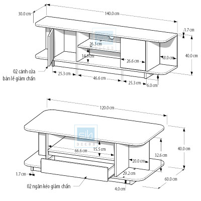 Kệ Tivi, Bàn Trà Bo Góc Hiện Đại Trang Trí Phòng Khách, Phòng Ngủ Thương Hiệu SIB Decor TV10