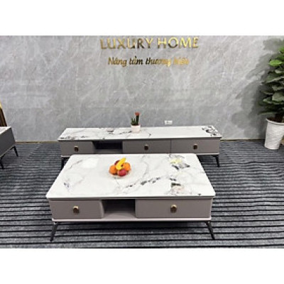 Hàng HOT GIÁ SỈ Bàn trà + kệ tivi nhập khẩu mặt đá vân
