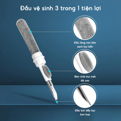 Bút Vệ Sinh Tai Nghe Bluetooth 3 Trong 1 Cao Cấp MIFAN - Làm sạch bụi bẩn trong hộp đựng, loa, cổng sạc, điện thoại - Hàng Nhập Khẩu