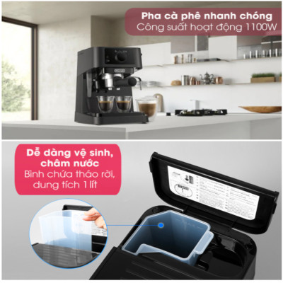 Máy pha cà phê cao cấp thương hiệu Espresso Delonghi EC235.BK - Công suất 1100W - HÀNG NHẬP KHẨU CHÍNH HÃNG