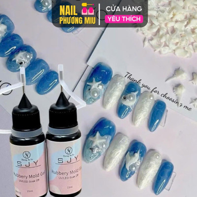 Gel Đổ Khuôn in 3D UV/LED Tạo Hình Charm SJY Rubbery Màu Trắng Trong Làm Nail Siêu Dẻo, Không Cần Top Lại, Chai 15ml Có Vòi Kim Tiện Lợi Kèm Nắp Đậy