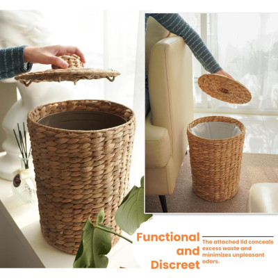 Sọt rác lục bình có lót thùng nhựa ở trong, sọt để đồ đa năng, đồ để văn phòng tiện dụng