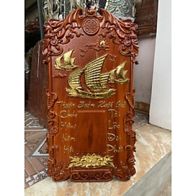 Đốc lịch treo tường trạm khắc thuận buồm xuôi gió bằng gỗ gõ đỏ kt 37×67×4cm