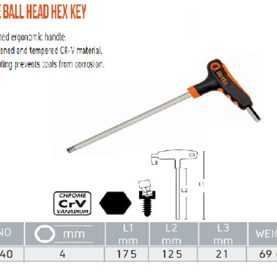 Tay vặn T lục giác đầu bi 4mm Retta RXB1040 Thổ Nhĩ Kỳ