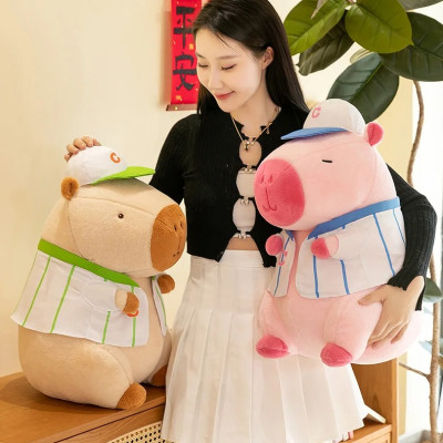 Thú nhồi bông capybara màu hồng mặc áo bóng chày dễ thương - Size từ 30cm đến 40cm - Quà tặng gấu bông capybara chuột lang êm mịn