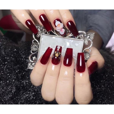 Sơn Thạch Đỏ Rượu Vang XEIJAYI 15ml, Độ Bám Dính Cao, Chai Vuông Nắp Vàng, Dễ Tạo Kiểu Móng Đẹp Làm Nail Hàn Quốc