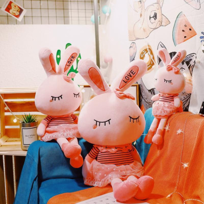 Gấu Bông Thỏ Bông Đồ Chơi Thỏ Hồng Tai Dài Vải Nhung Cao Cấp Co Giãn 4 Chiều
