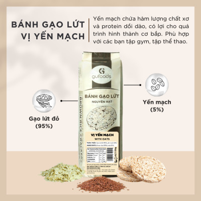 Bánh gạo lứt GUfoods (170g) - Không chiên dầu, Không đường, Từ gạo và ngũ cốc nguyên hạt, Lành mạnh, Phù hợp Eat clean, Ăn vặt healthy, Thực dưỡng, Tập gym, Thuần chay, Đa dạng hương vị