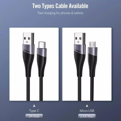 Ugreen UG50873ED017TK 1M màu Xám Cáp sạc truyền dữ liệu USB 2.0 sang MICRO USB đầu mạ thiếc - HÀNG CHÍNH HÃNG
