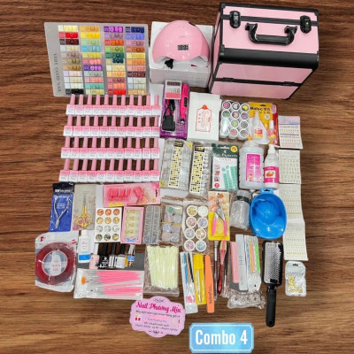 Combo Dụng Cụ Làm Móng Đầy Đủ Số 4, Bộ Phụ Kiện Làm Nail Chuyên Nghiệp Sơn Very Good Nail 44 Màu, Máy Hơ Sun 5, Cốp Nhôm Nữ