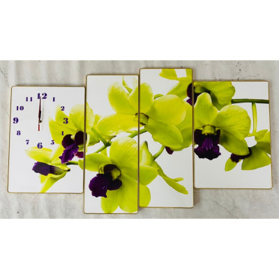 Tranh đồng hồ treo tường nghệ thuật lan vàng BINBIN TDH80 (Tặng đinh 3 chân)