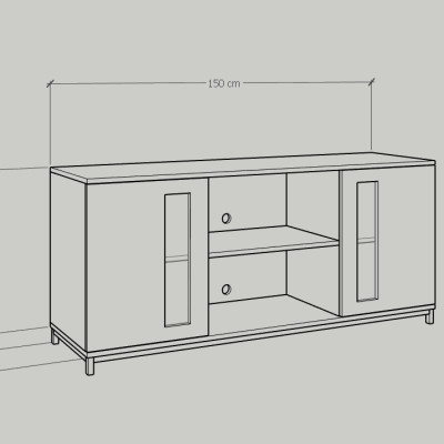 [Happy Home Furniture] LOUIS , Tủ lưu trữ 2 cửa mở - chân sắt , 150cm x 40cm x 66cm ( DxRxC), TCM_032