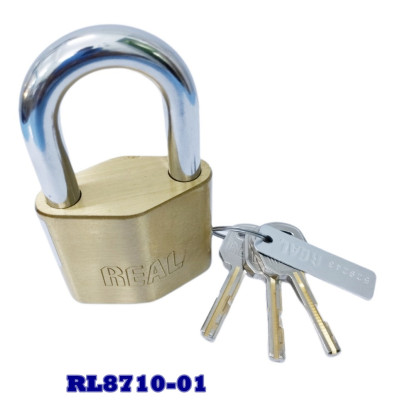 RL8710-01 Khóa treo Real hình thoi 55mm bằng đồng thau sơn bóng màu thau, chống cưa, chống trộm