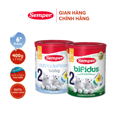Combo 2 Sữa bột công thức Semper Baby Nutradefense 2 400g/hộp và Semper Bfidus Nutradefense 2 400g/hộp