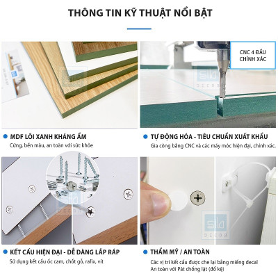Kệ Tivi Phòng Khách Hiện Đại Màu Trắng Phối Vân Gỗ Sồi, Kèm 02 Kệ Ô Vuông Trang Trí SIB Decor TV14