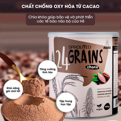 Sữa Hạt 24Grains 700g x4 Hộp (2.8kg) Vị Socola Tự Nhiên Cho Trẻ Từ 3 Tuổi & Người Lớn Bổ Sung Dinh Dưỡng Toàn Diện