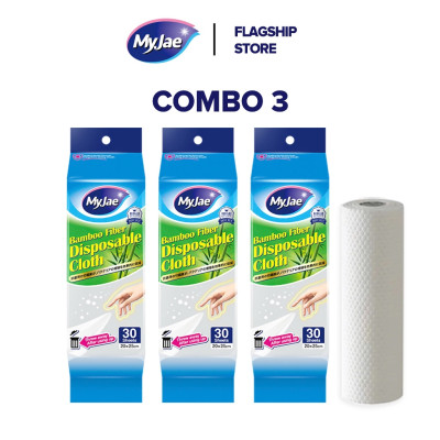 Combo 3 Khăn lau sợi tre MyJae lau chùi tiện lợi, đánh bay dầu mỡ 20cm x 25cm (30 Tờ/Bịch)