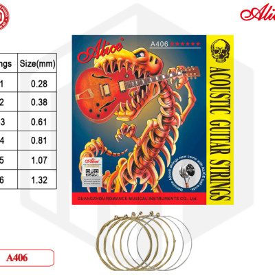 Bộ dây đàn Guitar Acoustic/ Acoustic Guitar Strings - Alice A406 - Stainless Steel Plain String, Copper Alloy Winding, (80/20 Bronze Color) Anti-Rust Coating - Hàng chính hãng