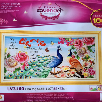 Tranh thêu chữ thập Cha Mẹ LV3160, tranh thêu 3D, kích thước 83*43 cm