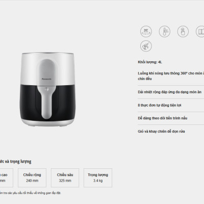 [ Hàng Chính Hãng ] Nồi chiên không dầu nhỏ gọn 4 Lít NF-CC150WRA  360º độ - BH 12 tháng