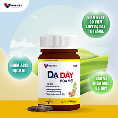 Viên uống chống trào ngược Dạ dày Hoa Việt , giảm đau dạ dày, dạ dày mạn tính, êm bụng ngay, lọ 60 viên