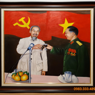 Tranh vẽ sơn dầu bác Hồ & Bác Giáp