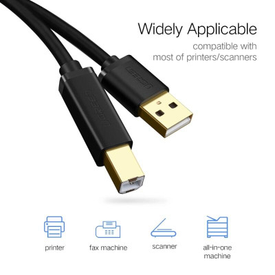 Ugreen UG10352US135TK 5M màu Đen Cáp USB 2.0 sang USB B máy in đầu mạ vàng - HÀNG CHÍNH HÃNG