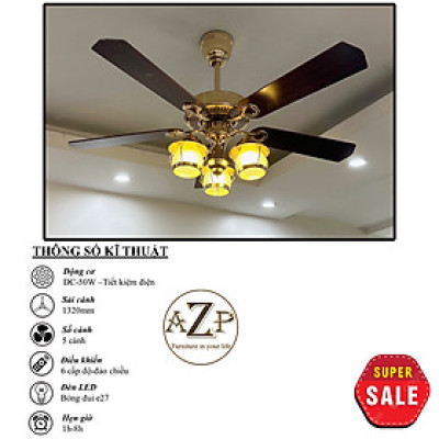 Siêu Sales QUẠT TRẦN AZP- 5 CÁNH GỖ, CÔNG XUẤT 50W, CÓ REMOTE- Hàng Nhập Khẩu	