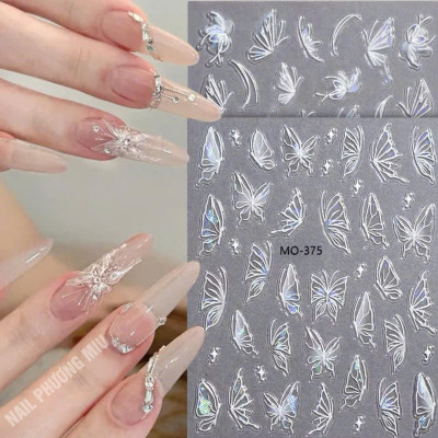 Sticker 5D Bướm Phản Quang Cánh To MO375 Làm Nail Dán Móng Siêu Xinh, Hình Dán Móng Ánh Ngọc Trai Bướm Nổi MOSR Trang Trí Móng Hàn Quốc