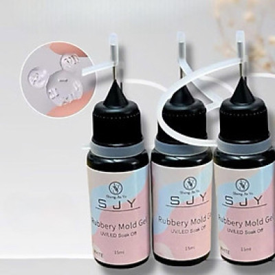 Gel Đổ Khuôn in 3D UV/LED Tạo Hình Charm SJY Rubbery Màu Trắng Trong Làm Nail Siêu Dẻo, Không Cần Top Lại, Chai 15ml Có Vòi Kim Tiện Lợi Kèm Nắp Đậy