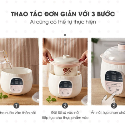 Nồi Chưng Cất Yến, Tiềm Thuốc Bắc BEAR SUBE001 0,8L - Hàng Chính Hãng