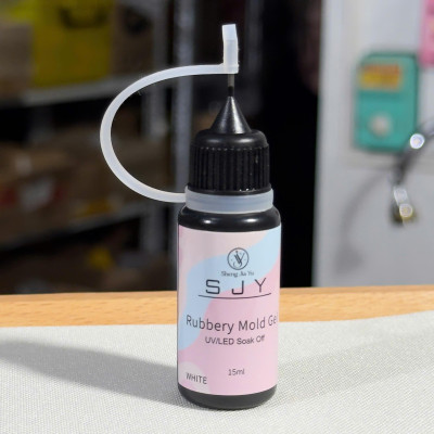 Gel Đổ Khuôn in 3D UV/LED Tạo Hình Charm SJY Rubbery Màu Trắng Trong Làm Nail Siêu Dẻo, Không Cần Top Lại, Chai 15ml Có Vòi Kim Tiện Lợi Kèm Nắp Đậy