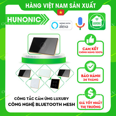 Công Tắc Cảm Ứng HUNONIC Luxury, Công Tắc Thông Minh Bluetooth Mesh Viền Vàng Hình Chữ Nhật - HNLUXC