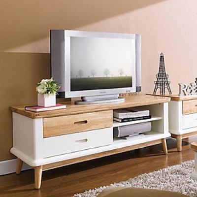 Tủ TV 2 Ngăn Kéo Vivid Gỗ Tự Nhiên Ibie LV2KVIVR - Trắng (120 x 40 cm)