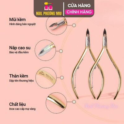 Combo Kìm Lấy Khóe Mũi Dài Nhọn 1.5cm + Kềm Nhặt cắt Da Bán Nguyệt Mạ Vàng - Dụng Cụ Chăm Sóc Nail Chuyên Nghiệp Chà Gót Chân