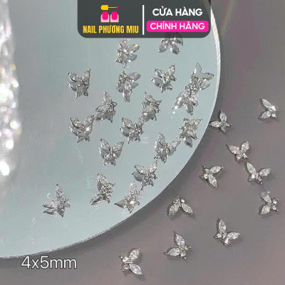 Set 20 Charm Bướm Mini Đính Đá Siêu Sáng Trang Trí Móng, Charm Bướm Kim Loại Size Nhỏ Làm Nail Sang Trọng Nữ Women