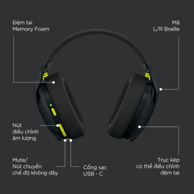 Tai nghe game không dây Bluetooth và Lighspeed Logitech G435 – Mic ảo tích hợp, nhẹ, tương thích PC, Điện thoại, PS4, PS5 - Hàng chính hãng