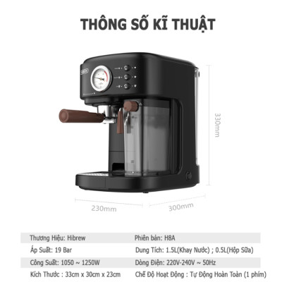 Máy pha cà phê Espresso chuyên nghiệp thương hiệu Mỹ HiBREW cao cấp H8A - Hàng Chính Hãng