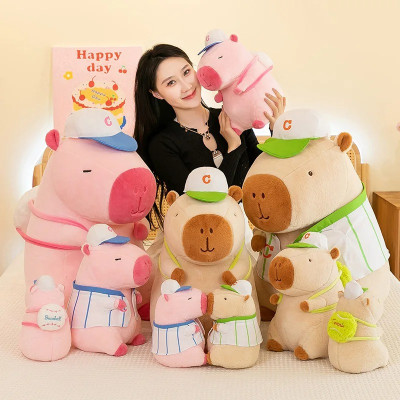 Thú nhồi bông capybara màu hồng mặc áo bóng chày dễ thương - Size từ 30cm đến 40cm - Quà tặng gấu bông capybara chuột lang êm mịn