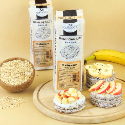 Bánh gạo lứt GUfoods vị Yến mạch - Không chiên dầu, Không đường, Lành mạnh, Phù hợp Eat clean, Ăn vặt healthy, Thực dưỡng, Tập gym, Thuần chay