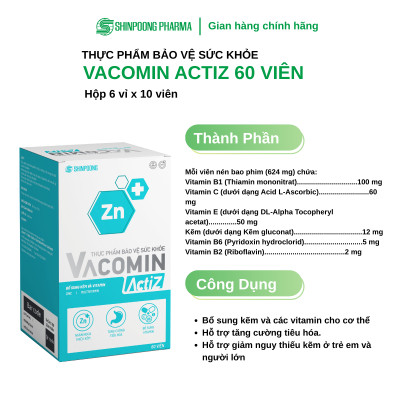 [Hộp 60 viên] Viên Uống VACOMIN ACTIZ Bảo Vệ Sức Khỏe Bổ Sung Vitamin Tổng Hợp, Vitamin Nhóm B, E, C và Kẽm hữu cơ - SHINPOONG PHARMA