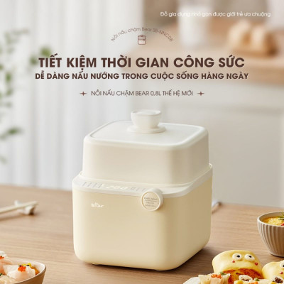 Nồi Nấu Cháo, Nấu Chậm Bear 0.8L thế hệ mới SB-NNC08, bản tiếng Việt - Hàng chính hãng