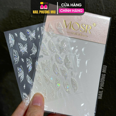 Sticker 5D Bướm Phản Quang Cánh To MO375 Làm Nail Dán Móng Siêu Xinh, Hình Dán Móng Ánh Ngọc Trai Bướm Nổi MOSR Trang Trí Móng Hàn Quốc