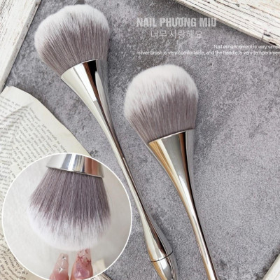 Chổi Phủi Bụi Móng Cán Dài Màu Xám Bạc Làm Nail Siêu Sang, Cọ Phủi Dài Vệ Sinh Bụi Nail Siêu Mềm Mịn, Lông Đều Cán Nhựa