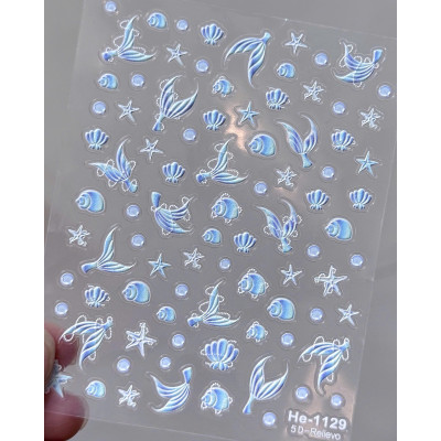 Sticker 5D Biển Cả Hình Sao Sò Ốc Biển Cá Heo Nhiều Màu Pastel Làm Nail Du Lịch Mùa Hè, Hình Dán Móng Ngọc Trai BLUE SEA Sứa Biển Nổi Mix Kiểu