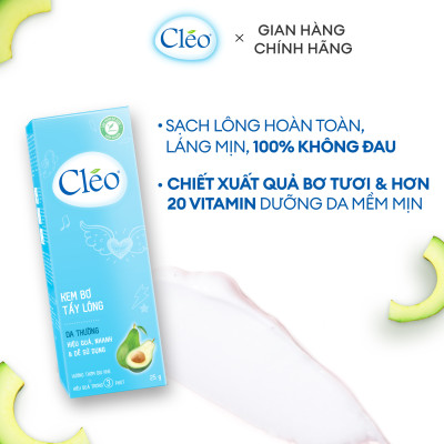 Kem Tẩy Lông Chiết Xuất Bơ Cleo Dành Cho Da Thường 25g, an toàn, không đau và đạt hiệu quả nhanh chóng