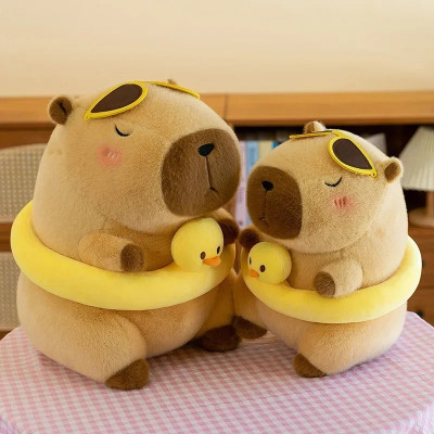Thú nhồi bông Capybara đi biển ngộ nghĩnh - Size 35cm đến 45cm - Quà tặng gấu bông chuột lang đeo phao vịt cute.