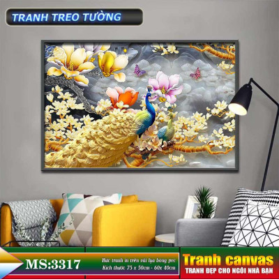 Tranh treo tường phòng khách, phòng ngủ - chim công-3317L3